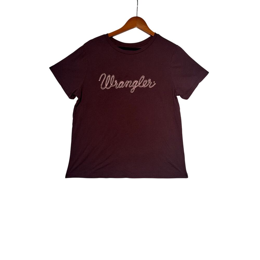 Wrangler T-Shirt Women L Purple SS Logo Cowgirl Rodeo Casual Streetwear Western